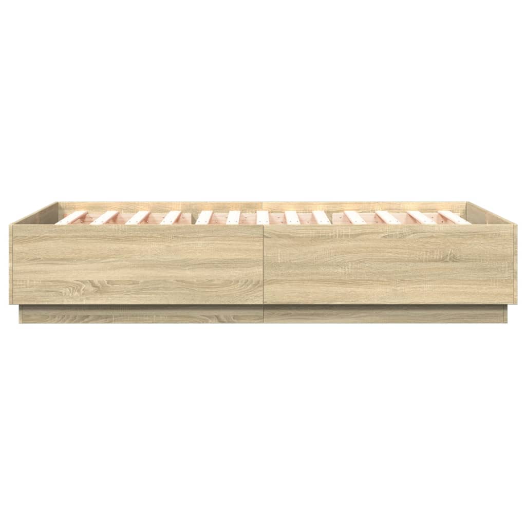 Cadru de pat cu LED stejar sonoma 160x200 cm lemn prelucrat GartenMobel Dekor