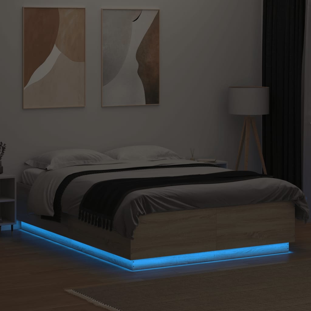 Cadru de pat cu LED stejar sonoma 160x200 cm lemn prelucrat GartenMobel Dekor