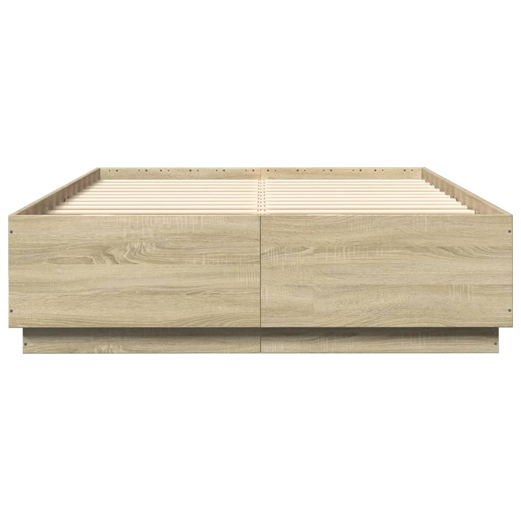 Cadru de pat cu LED stejar sonoma 160x200 cm lemn prelucrat GartenMobel Dekor