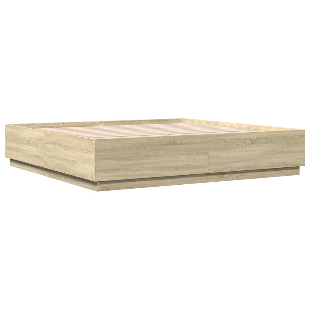 Cadru de pat cu LED stejar sonoma 180x200 cm lemn prelucrat GartenMobel Dekor