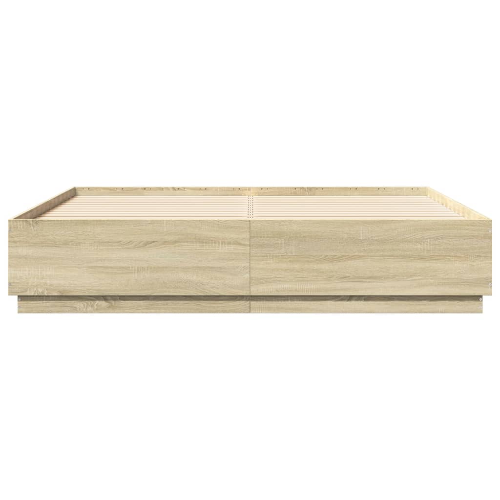 Cadru de pat cu LED stejar sonoma 180x200 cm lemn prelucrat GartenMobel Dekor