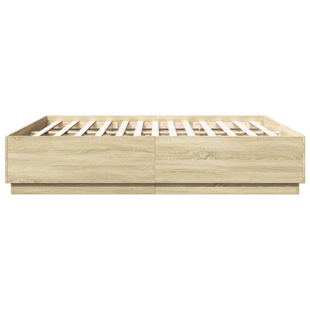 Cadru de pat cu LED stejar sonoma 180x200 cm lemn prelucrat GartenMobel Dekor