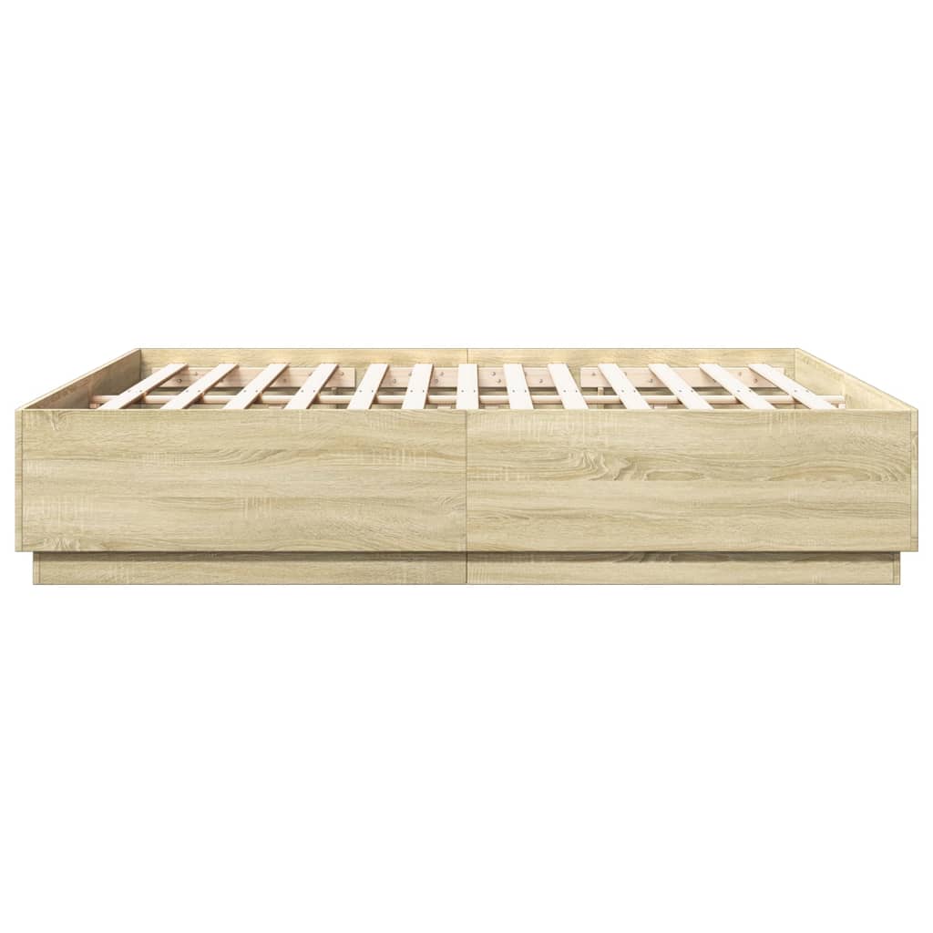 Cadru de pat cu LED stejar sonoma 200x200 cm lemn prelucrat GartenMobel Dekor
