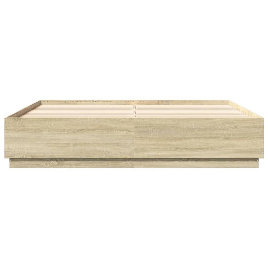 Cadru de pat cu LED stejar sonoma 200x200 cm lemn prelucrat GartenMobel Dekor