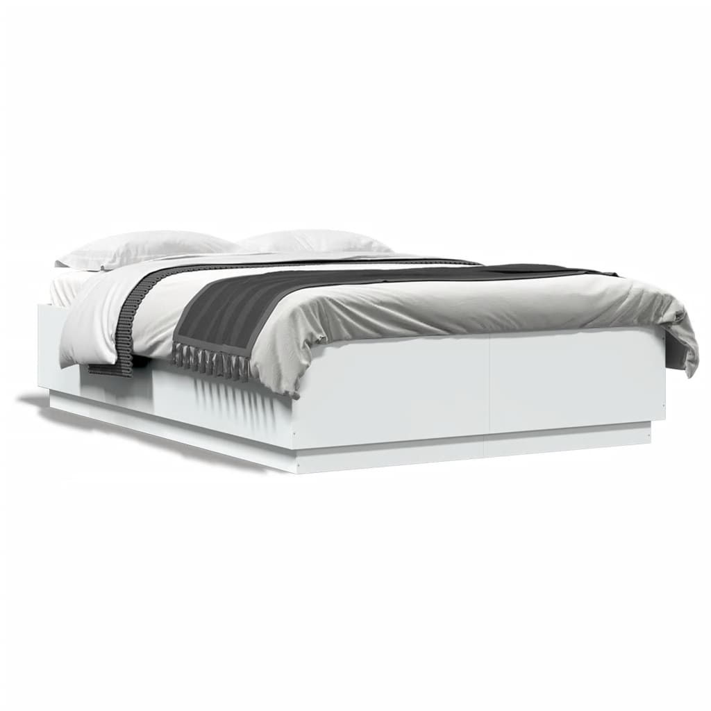 Cadru de pat cu lumini LED, alb, 160x200 cm, lemn prelucrat GartenMobel Dekor