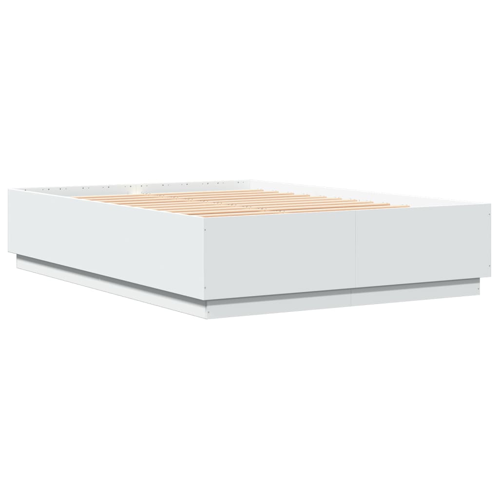 Cadru de pat cu lumini LED, alb, 160x200 cm, lemn prelucrat GartenMobel Dekor