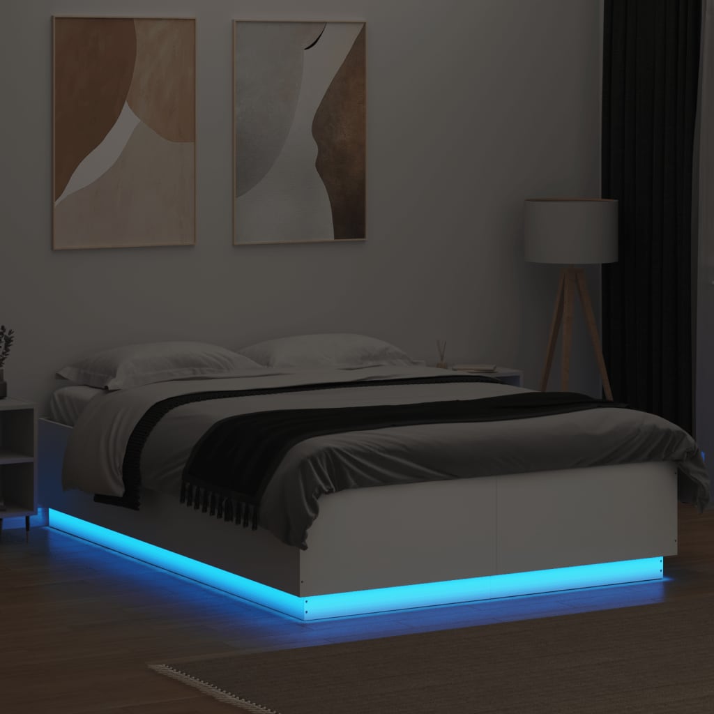 Cadru de pat cu lumini LED, alb, 160x200 cm, lemn prelucrat GartenMobel Dekor