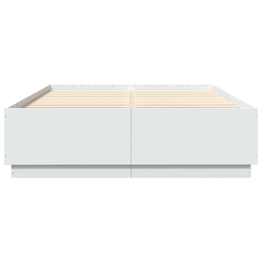 Cadru de pat cu lumini LED, alb, 160x200 cm, lemn prelucrat GartenMobel Dekor