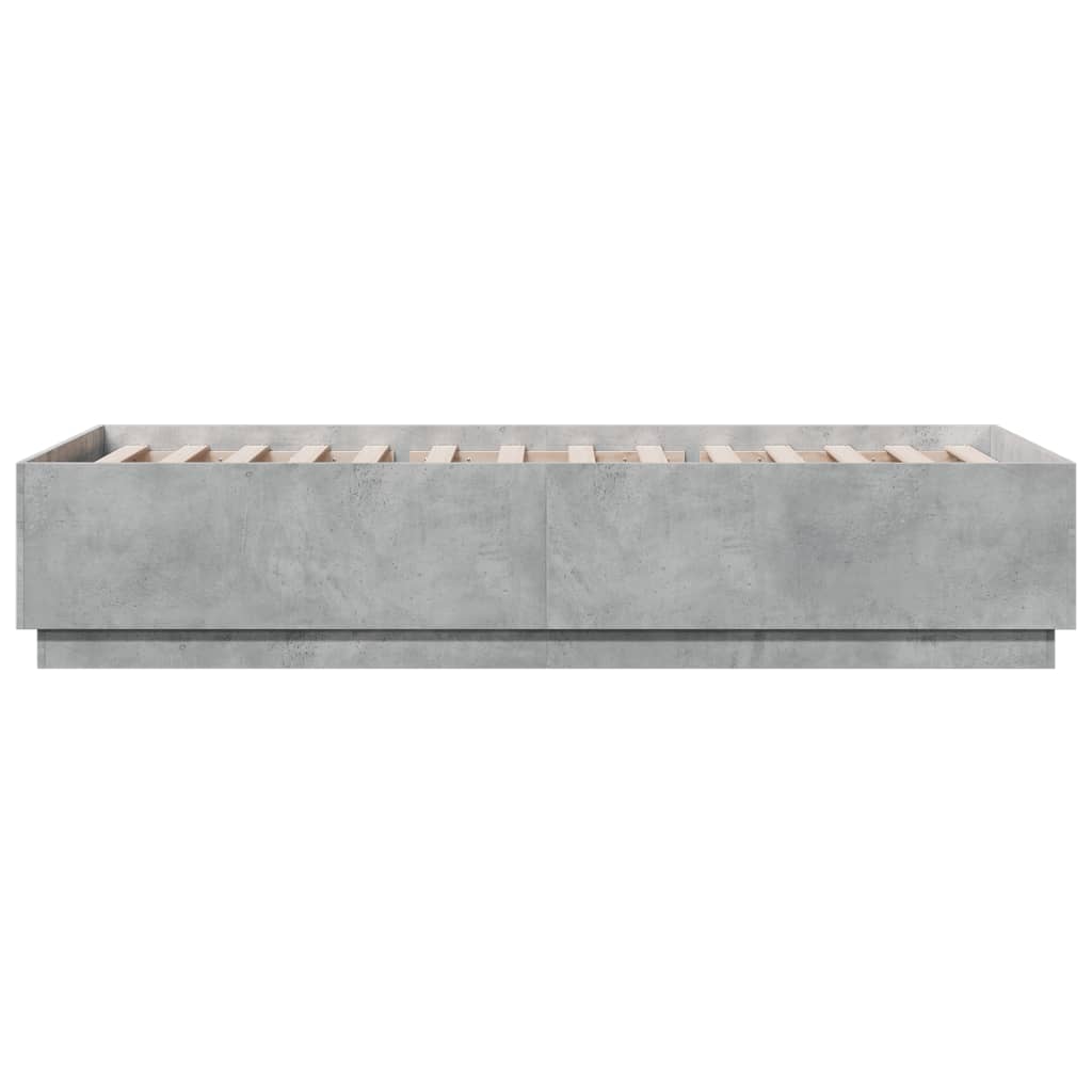 Cadru de pat cu lumini LED, gri beton, 90x200 cm lemn prelucrat GartenMobel Dekor