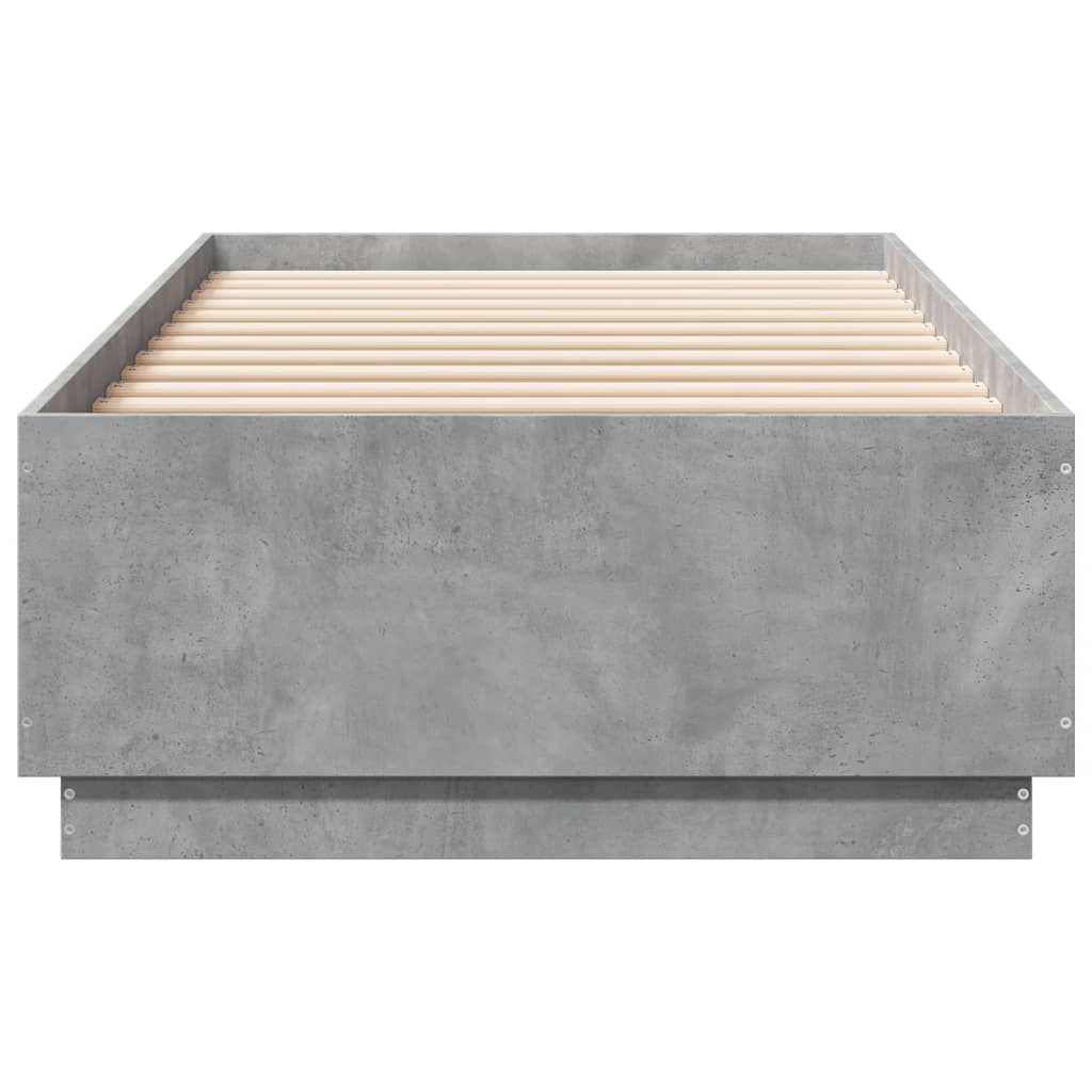 Cadru de pat cu lumini LED, gri beton, 90x200 cm lemn prelucrat GartenMobel Dekor