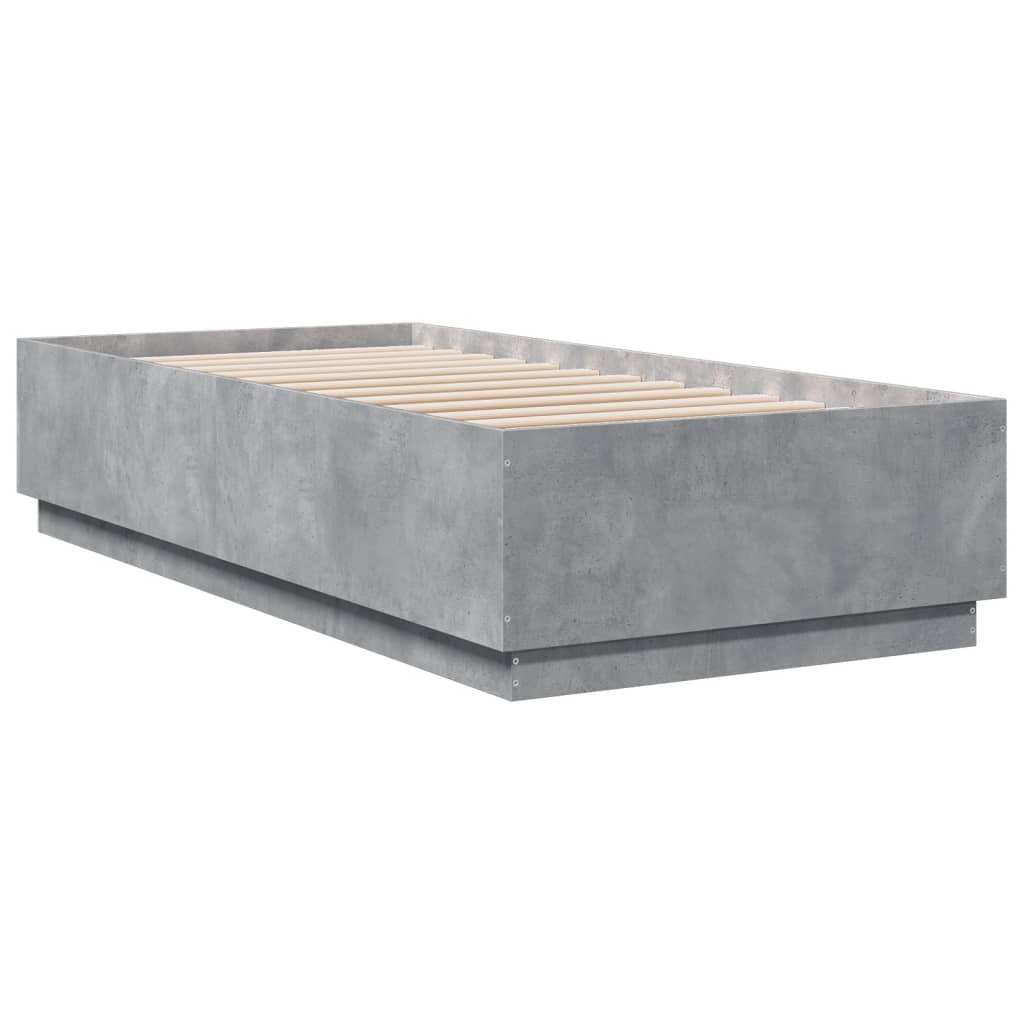 Cadru de pat cu lumini LED, gri beton, 90x200 cm lemn prelucrat GartenMobel Dekor