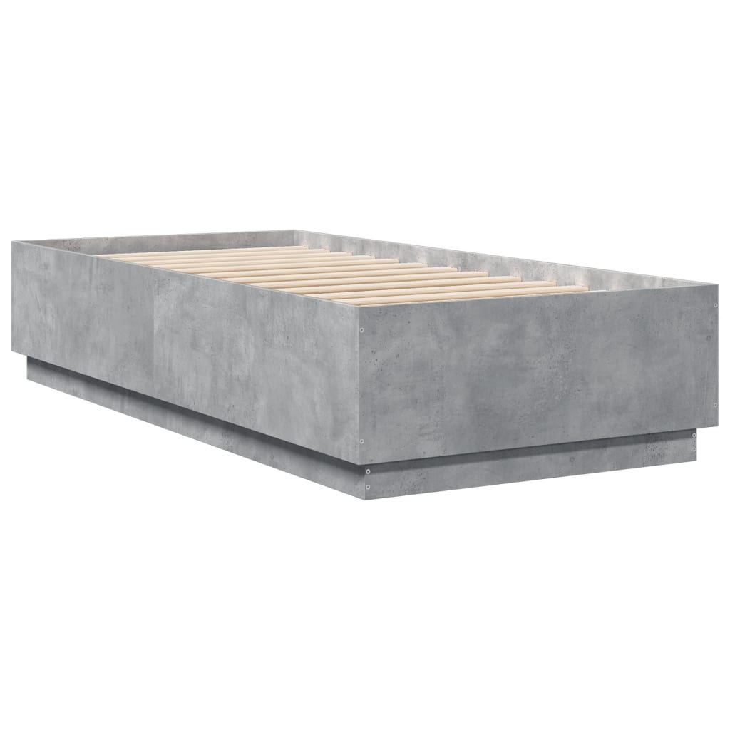 Cadru de pat cu lumini LED, gri beton, 90x200 cm lemn prelucrat GartenMobel Dekor