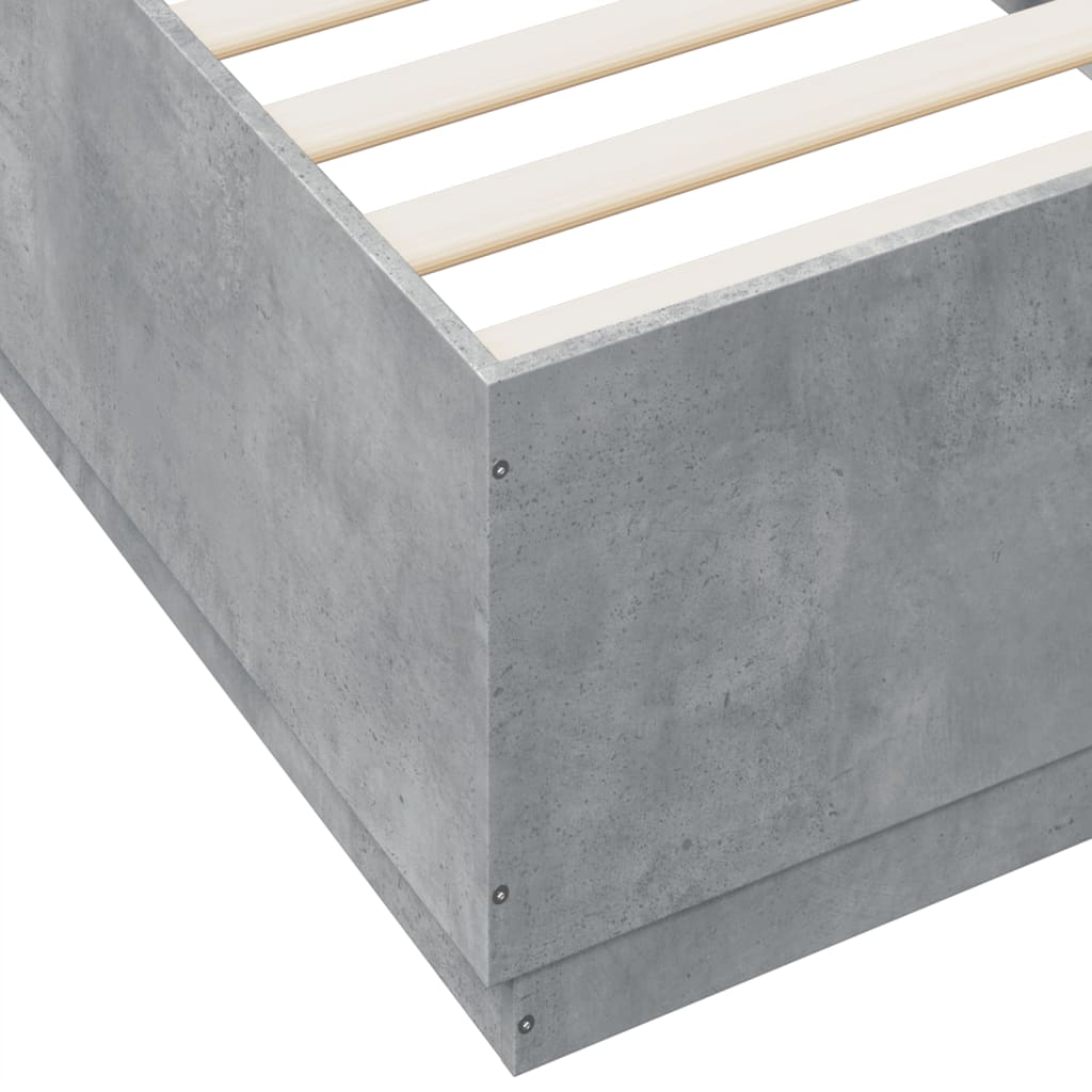 Cadru de pat cu lumini LED, gri beton, 90x200 cm lemn prelucrat GartenMobel Dekor
