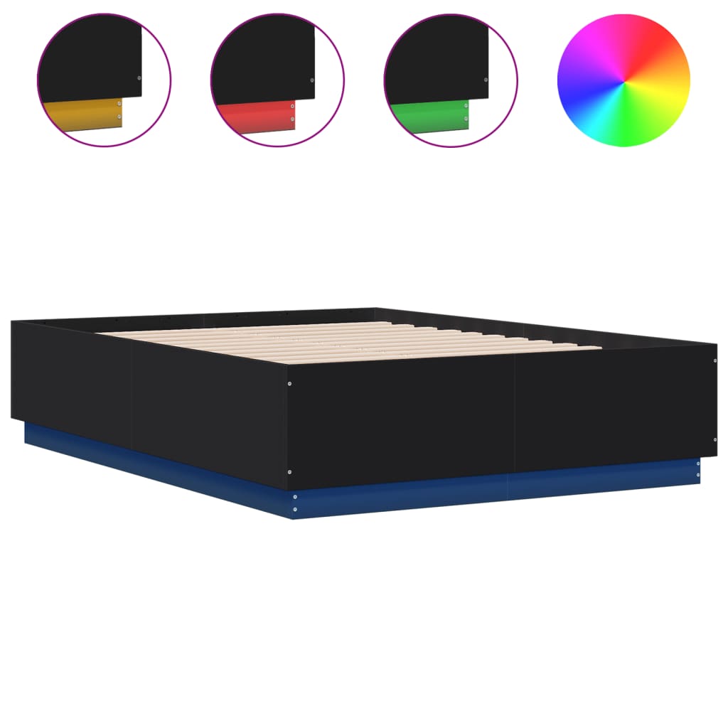 Cadru de pat cu lumini LED, negru, 120x190 cm, lemn prelucrat GartenMobel Dekor