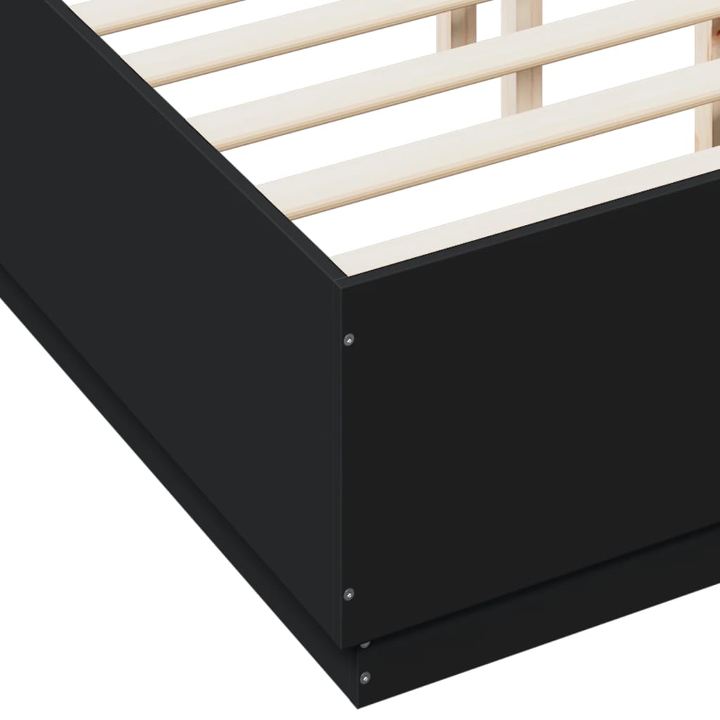 Cadru de pat cu lumini LED, negru, 120x190 cm, lemn prelucrat GartenMobel Dekor