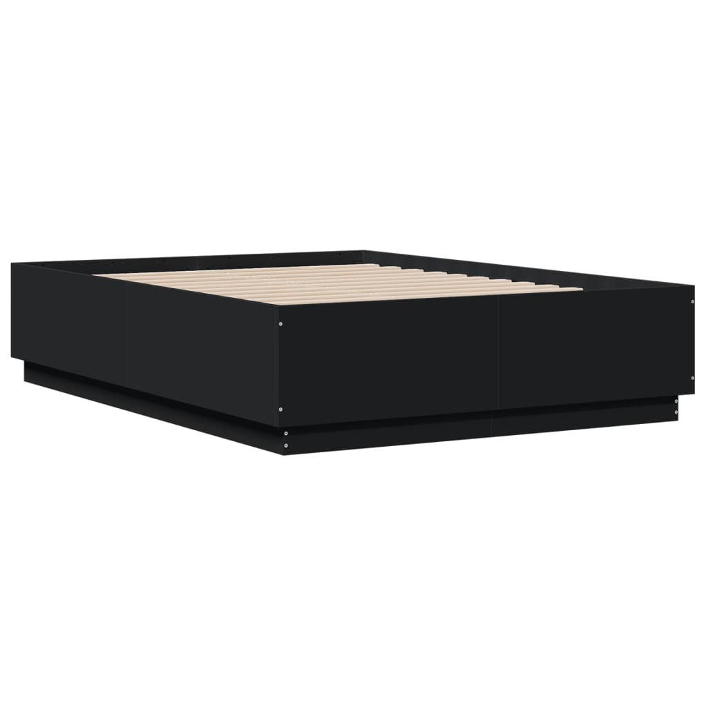 Cadru de pat cu lumini LED, negru, 120x190 cm, lemn prelucrat GartenMobel Dekor