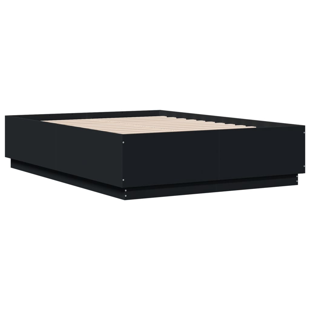 Cadru de pat cu lumini LED, negru, 120x190 cm, lemn prelucrat GartenMobel Dekor