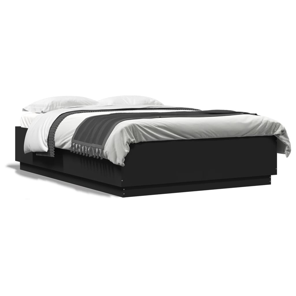 Cadru de pat cu lumini LED, negru, 150x200 cm, lemn prelucrat GartenMobel Dekor