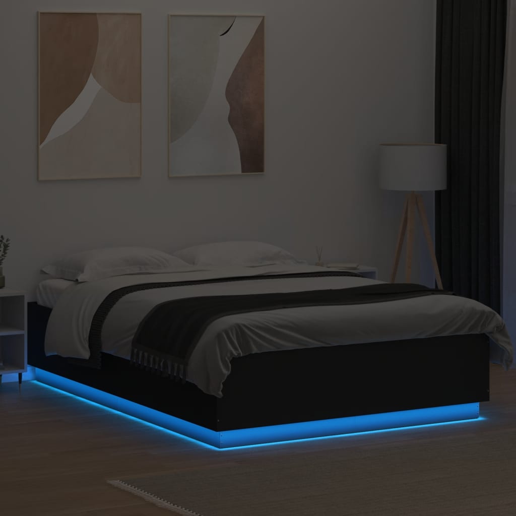 Cadru de pat cu lumini LED, negru, 150x200 cm, lemn prelucrat GartenMobel Dekor