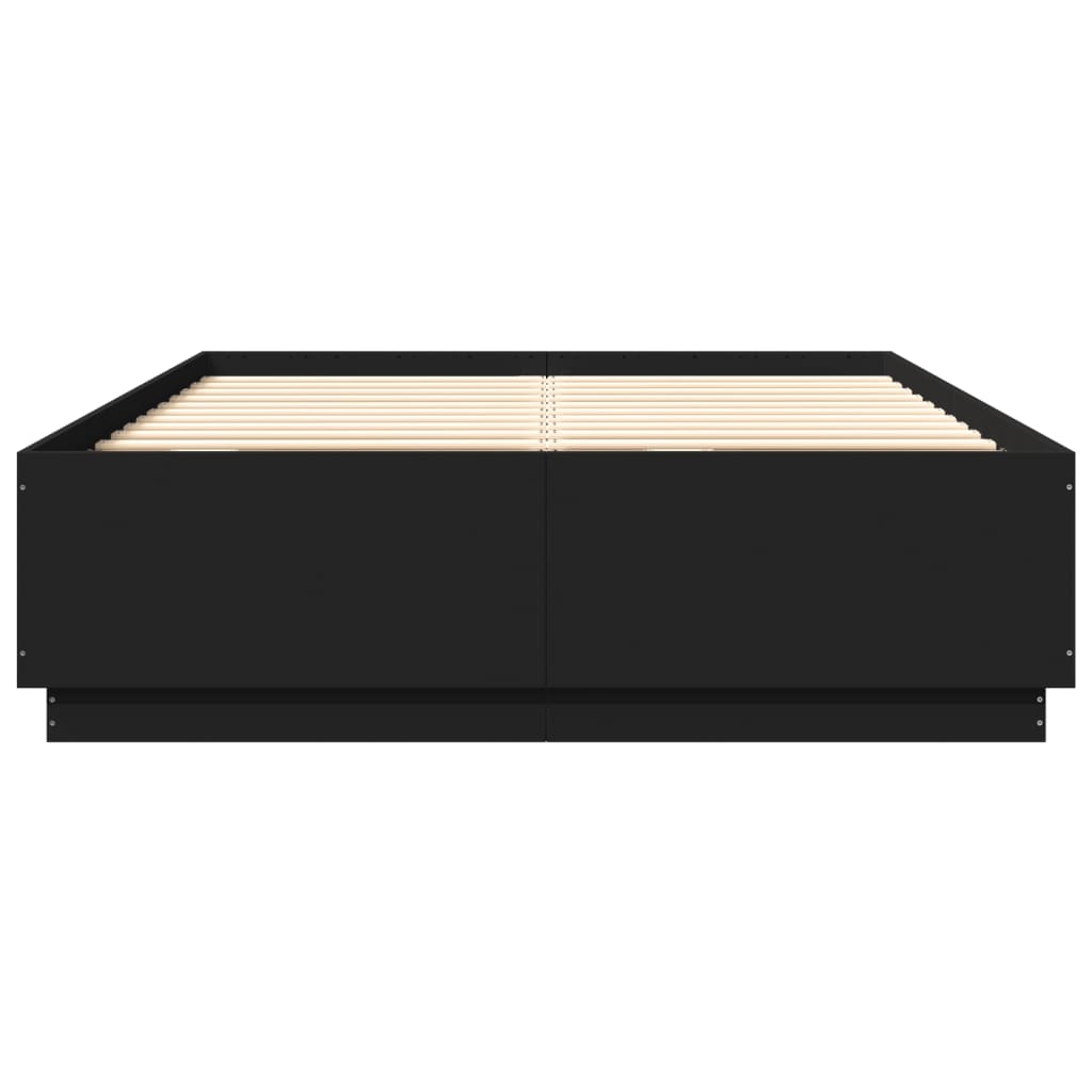 Cadru de pat cu lumini LED, negru, 150x200 cm, lemn prelucrat GartenMobel Dekor