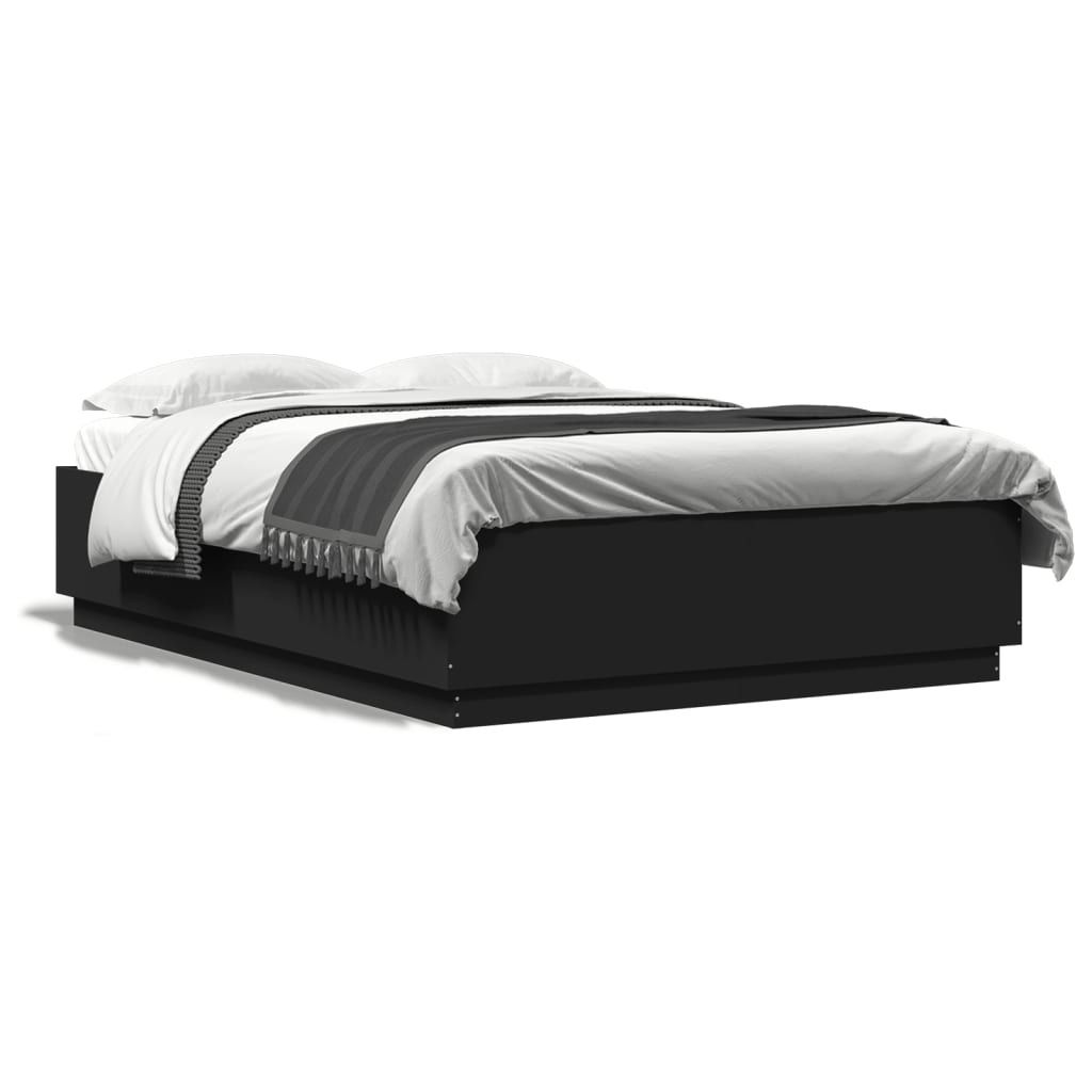 Cadru de pat cu lumini LED, negru, 160x200 cm, lemn prelucrat GartenMobel Dekor
