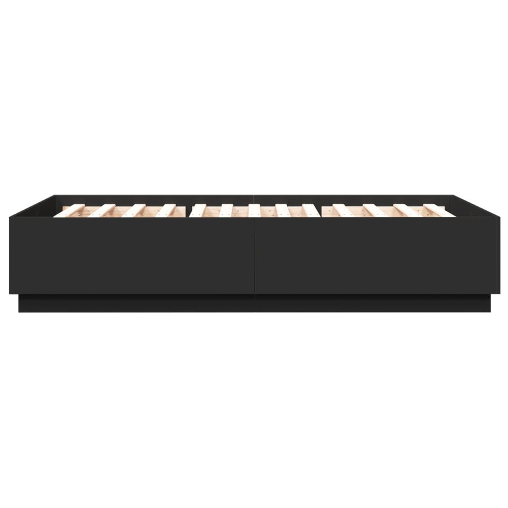 Cadru de pat cu lumini LED, negru, 160x200 cm, lemn prelucrat GartenMobel Dekor