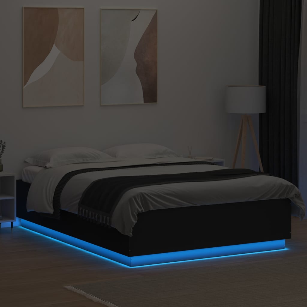 Cadru de pat cu lumini LED, negru, 160x200 cm, lemn prelucrat GartenMobel Dekor