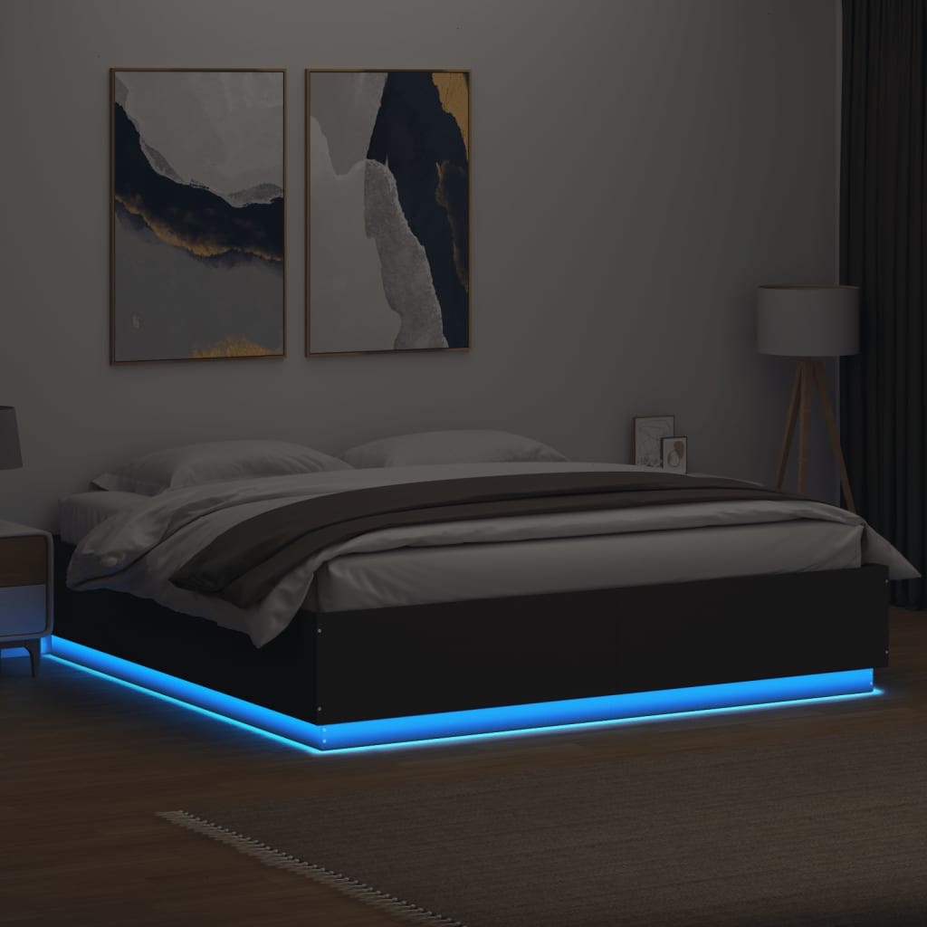 Cadru de pat cu lumini LED, negru, 180x200 cm, lemn prelucrat GartenMobel Dekor
