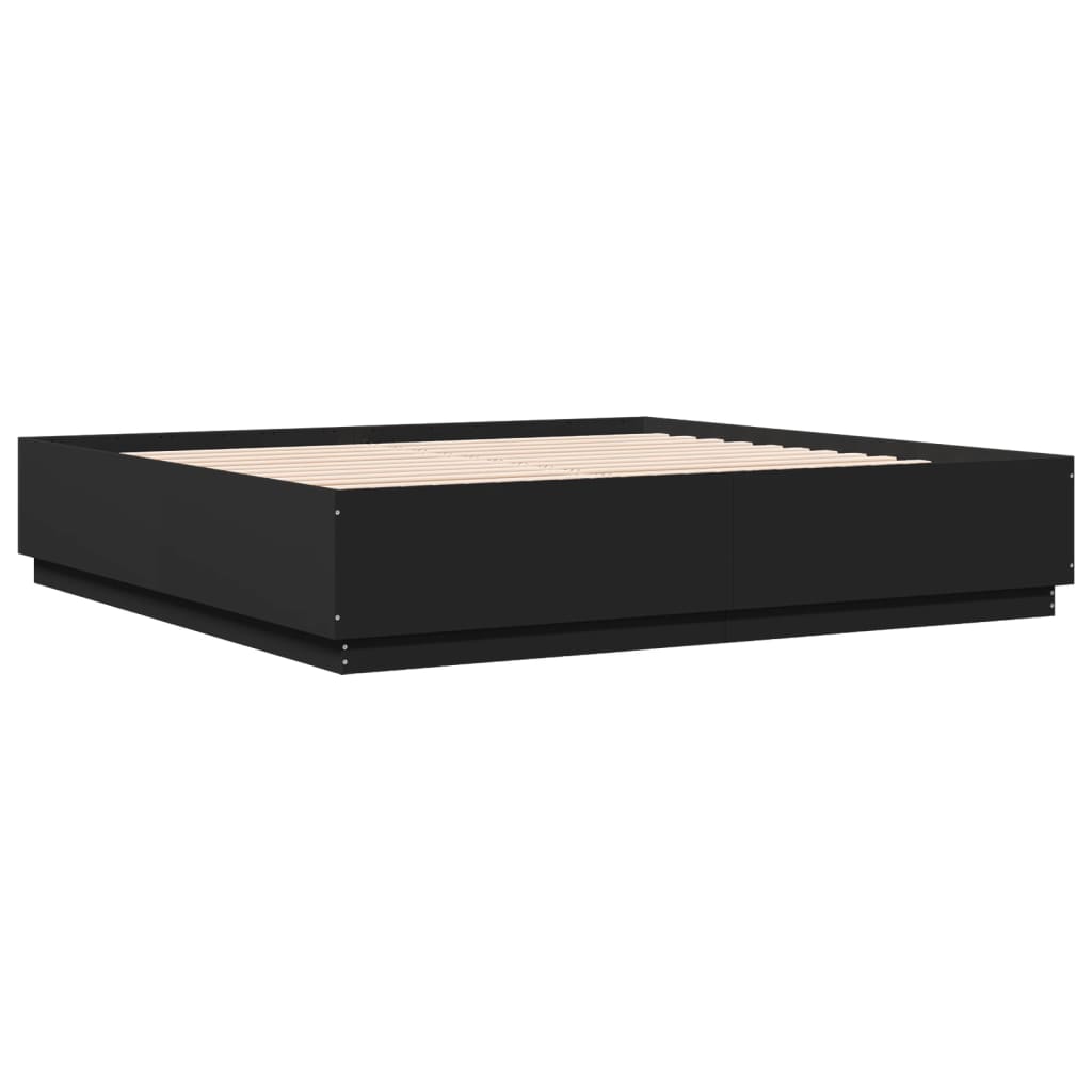 Cadru de pat cu lumini LED, negru, 180x200 cm, lemn prelucrat GartenMobel Dekor