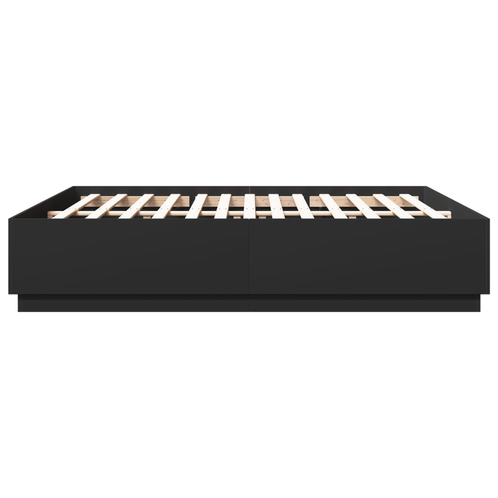 Cadru de pat cu lumini LED, negru, 200x200 cm, lemn prelucrat GartenMobel Dekor