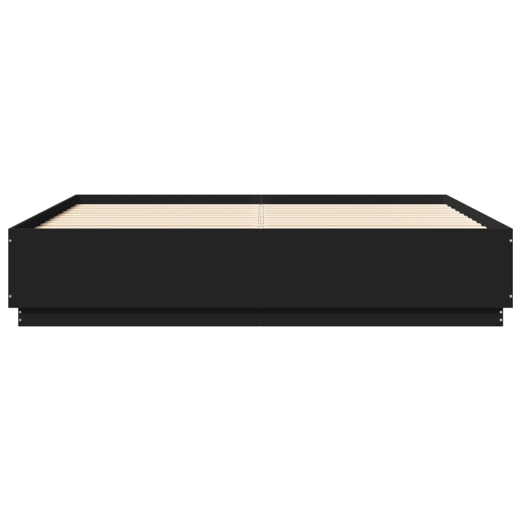 Cadru de pat cu lumini LED, negru, 200x200 cm, lemn prelucrat GartenMobel Dekor