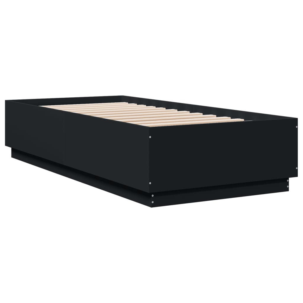 Cadru de pat cu lumini LED, negru, 90x200 cm, lemn prelucrat GartenMobel Dekor