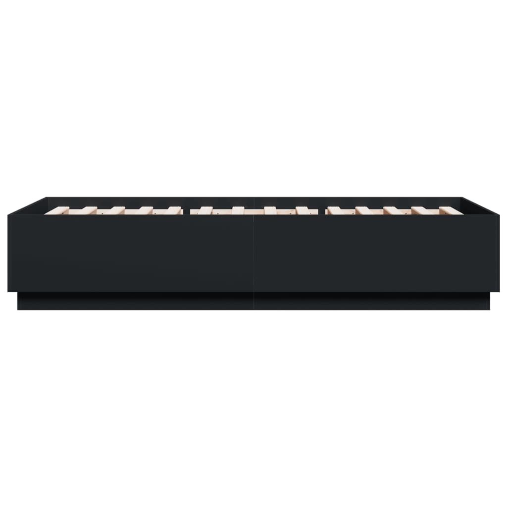 Cadru de pat cu lumini LED, negru, 90x200 cm, lemn prelucrat GartenMobel Dekor