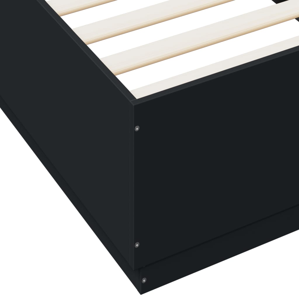 Cadru de pat cu lumini LED, negru, 90x200 cm, lemn prelucrat GartenMobel Dekor