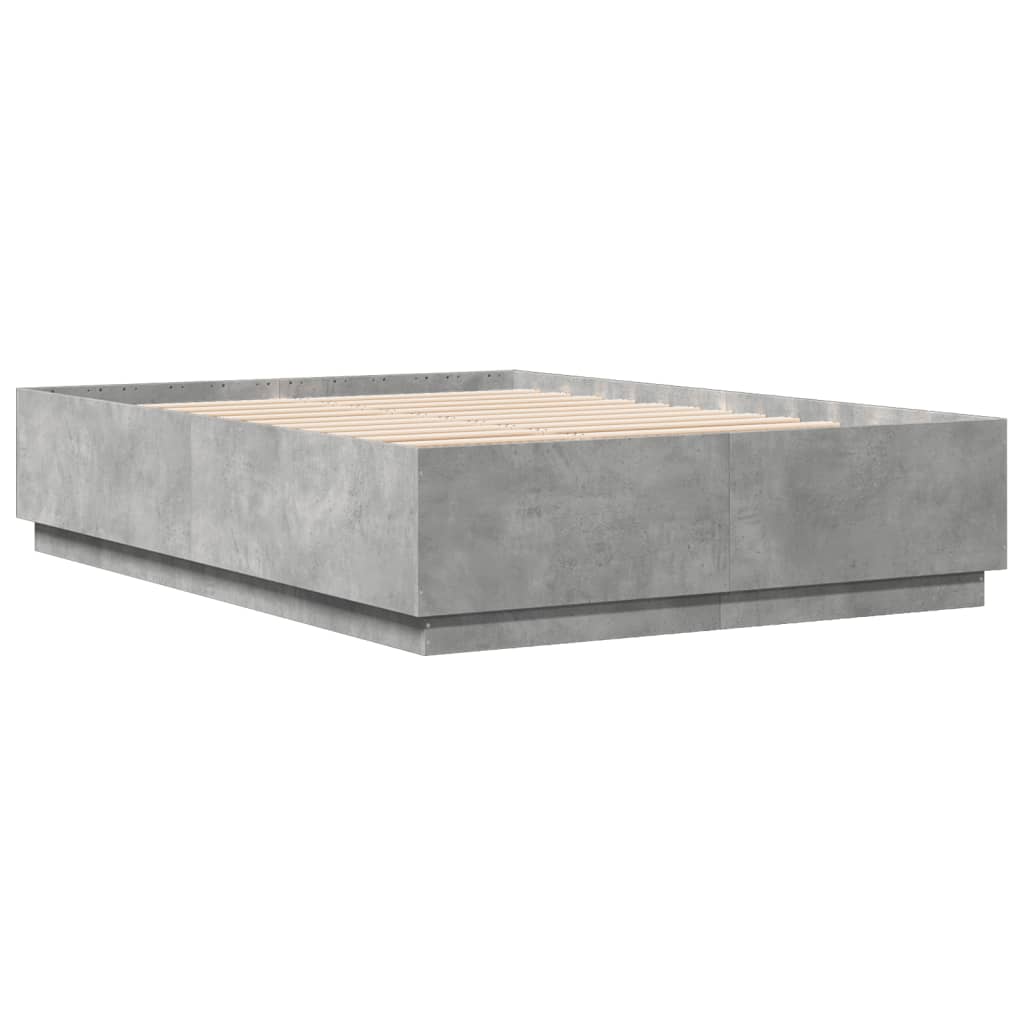 Cadru de pat cu lumini LED gri beton 150x200 cm, lemn prelucrat GartenMobel Dekor