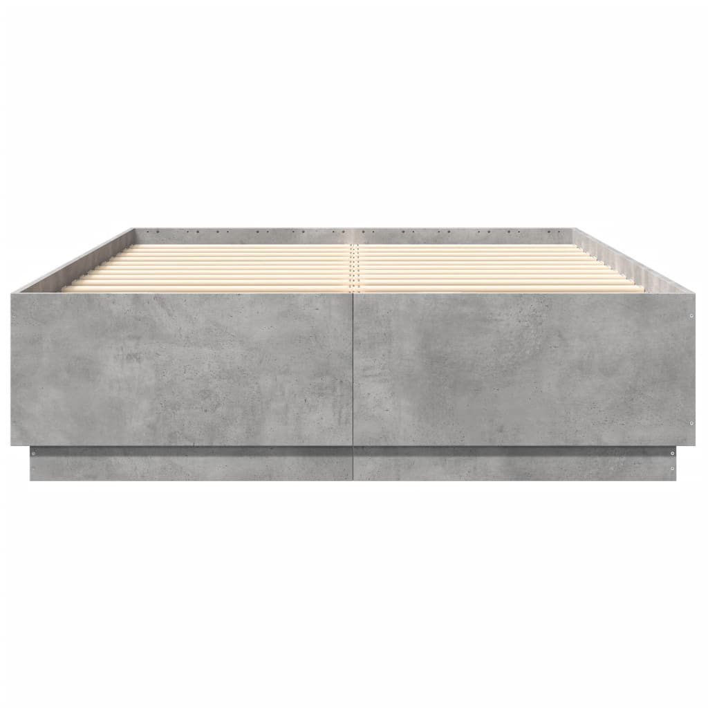 Cadru de pat cu lumini LED gri beton 150x200 cm, lemn prelucrat GartenMobel Dekor