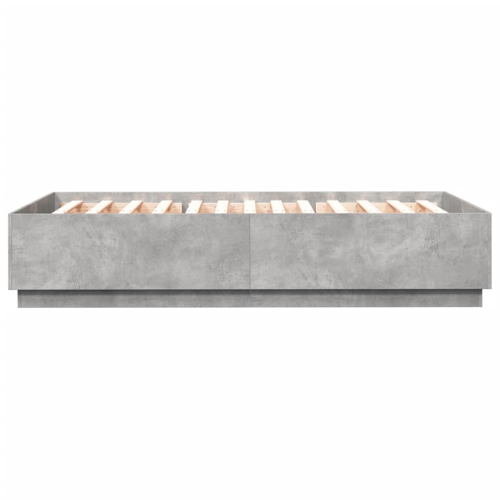 Cadru de pat cu lumini LED gri beton 150x200 cm, lemn prelucrat GartenMobel Dekor