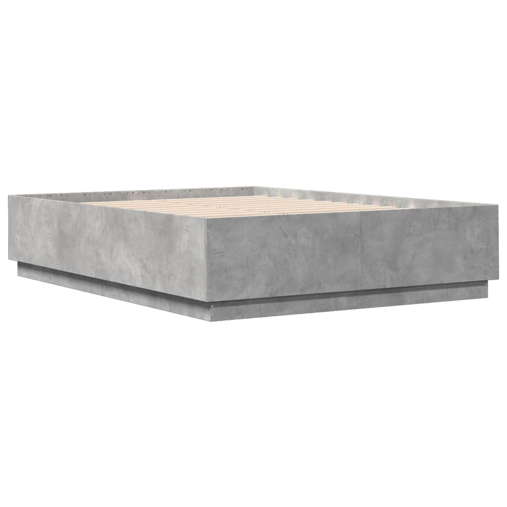 Cadru de pat cu lumini LED gri beton 150x200 cm, lemn prelucrat GartenMobel Dekor