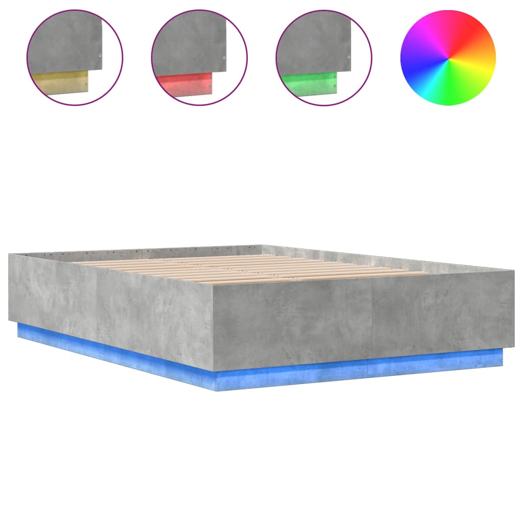 Cadru de pat cu lumini LED gri beton 150x200 cm, lemn prelucrat GartenMobel Dekor