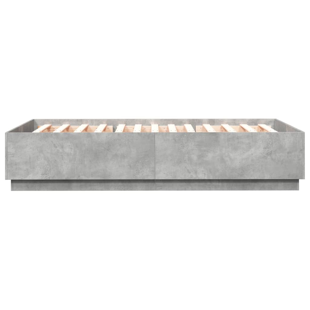 Cadru de pat cu lumini LED gri beton 160x200 cm, lemn prelucrat GartenMobel Dekor