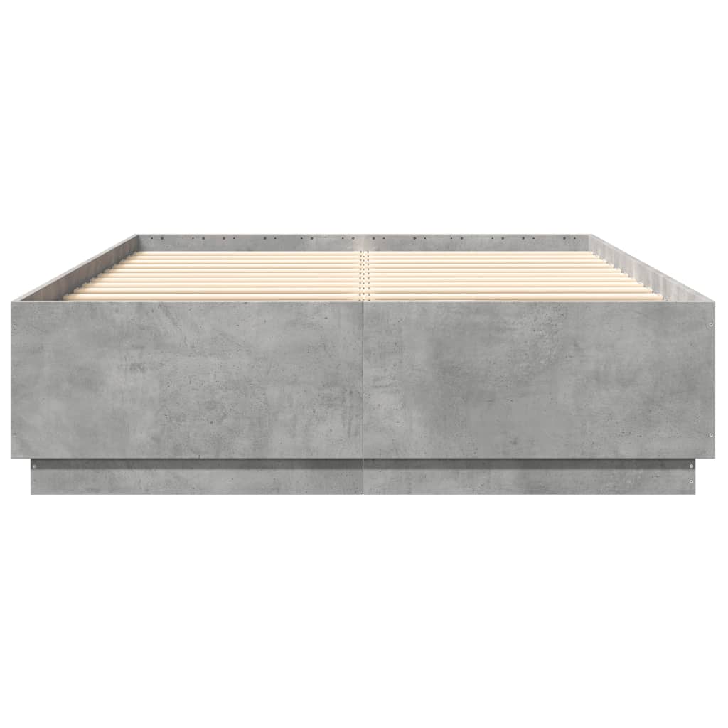 Cadru de pat cu lumini LED gri beton 160x200 cm, lemn prelucrat GartenMobel Dekor