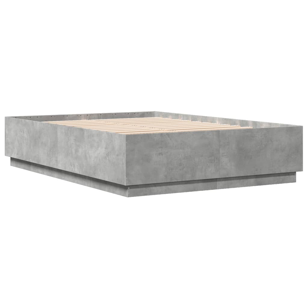Cadru de pat cu lumini LED gri beton 160x200 cm, lemn prelucrat GartenMobel Dekor