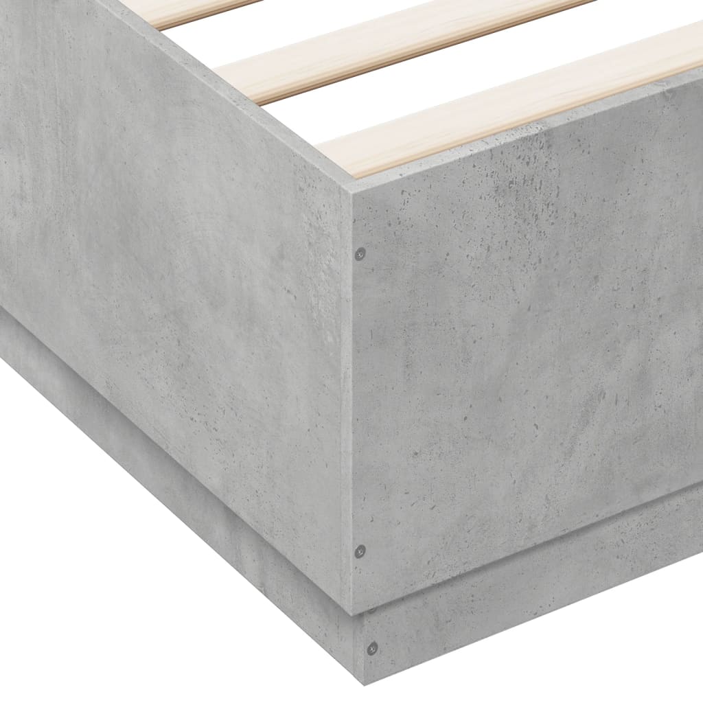 Cadru de pat cu lumini LED gri beton 160x200 cm, lemn prelucrat GartenMobel Dekor