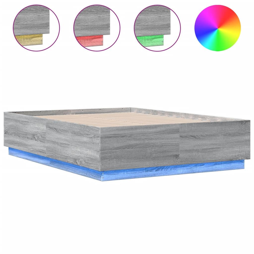 Cadru de pat cu lumini LED gri sonoma 120x190 cm lemn prelucrat GartenMobel Dekor