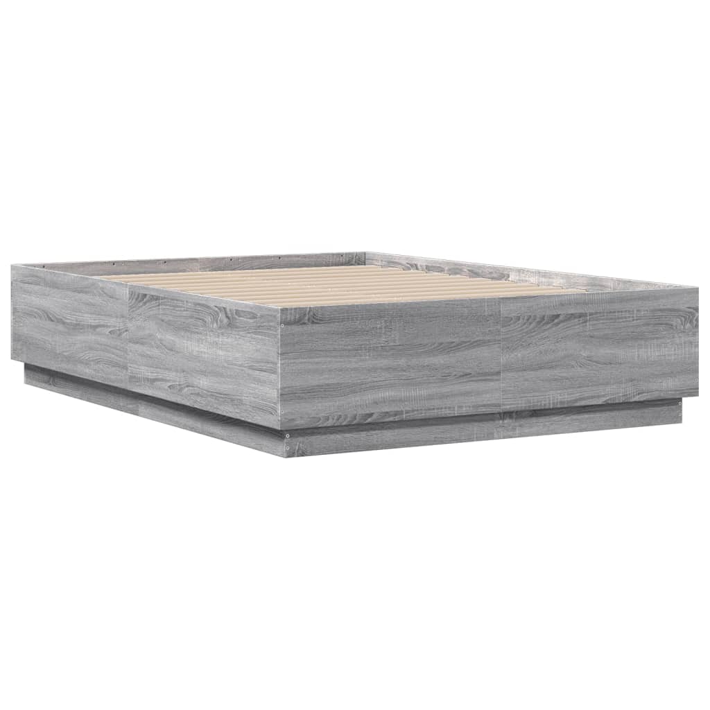 Cadru de pat cu lumini LED gri sonoma 120x190 cm lemn prelucrat GartenMobel Dekor