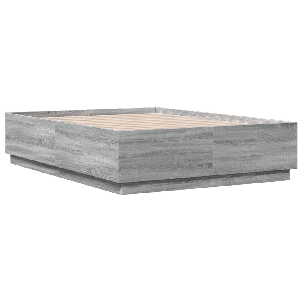 Cadru de pat cu lumini LED gri sonoma 120x190 cm lemn prelucrat GartenMobel Dekor
