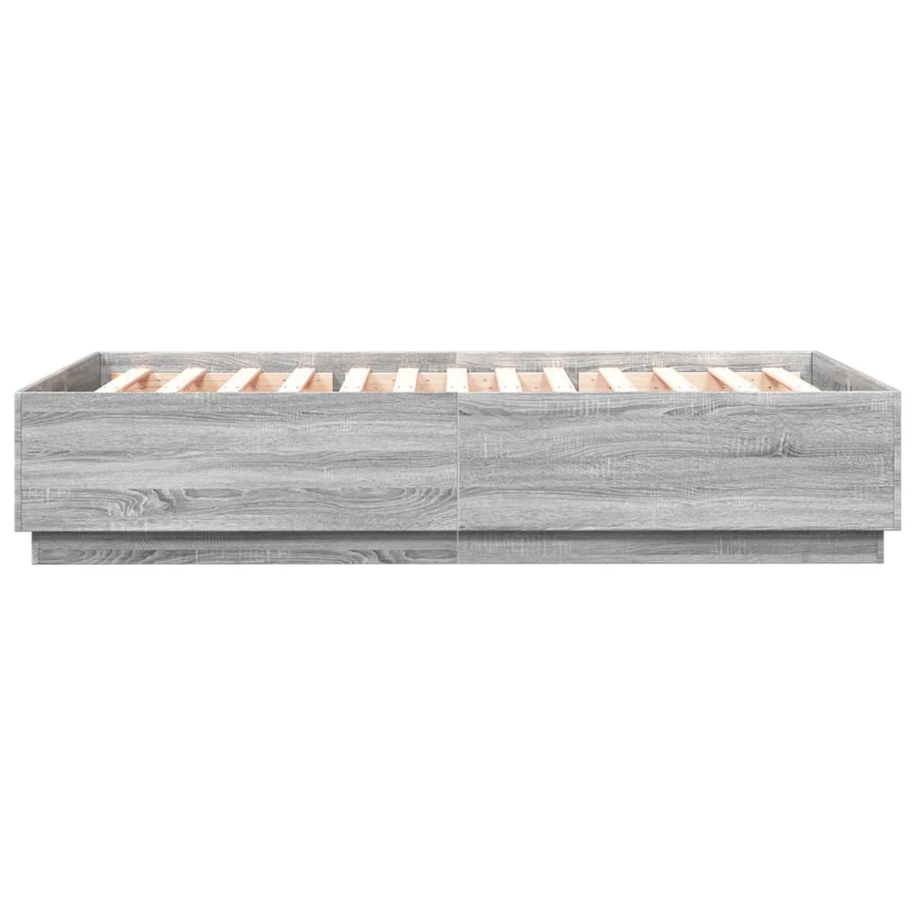 Cadru de pat cu lumini LED gri sonoma 150x200 cm lemn prelucrat GartenMobel Dekor
