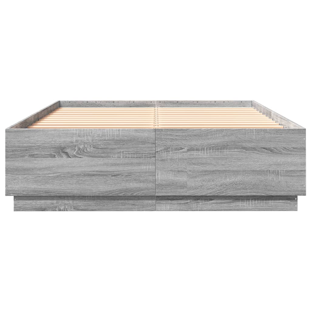 Cadru de pat cu lumini LED gri sonoma 150x200 cm lemn prelucrat GartenMobel Dekor