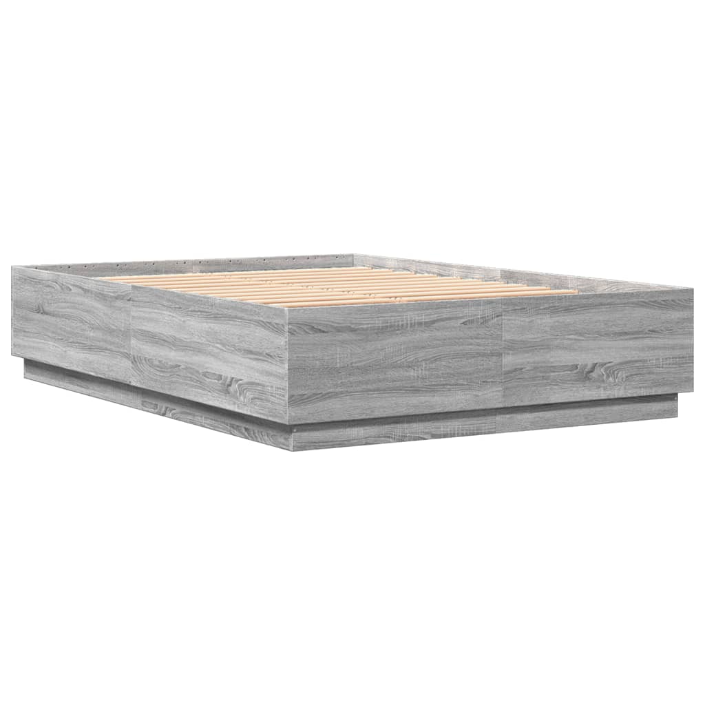 Cadru de pat cu lumini LED gri sonoma 150x200 cm lemn prelucrat GartenMobel Dekor