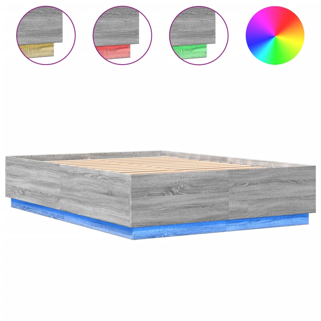 Cadru de pat cu lumini LED gri sonoma 150x200 cm lemn prelucrat GartenMobel Dekor